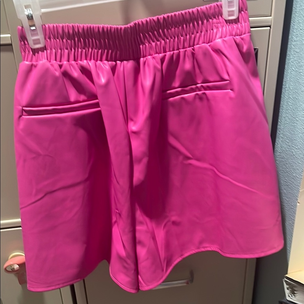 Pink Faux Leather Shorts.  Size Large - Picture 3 of 3